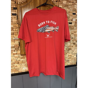 Realtree Mens Red Born To Fish Short Sleeve Performance T-Shirt Patriotic XL USA